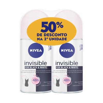 Kit Desodorante Roll-On Nivea Invisible B&W Clear 50ml 2 Unidades